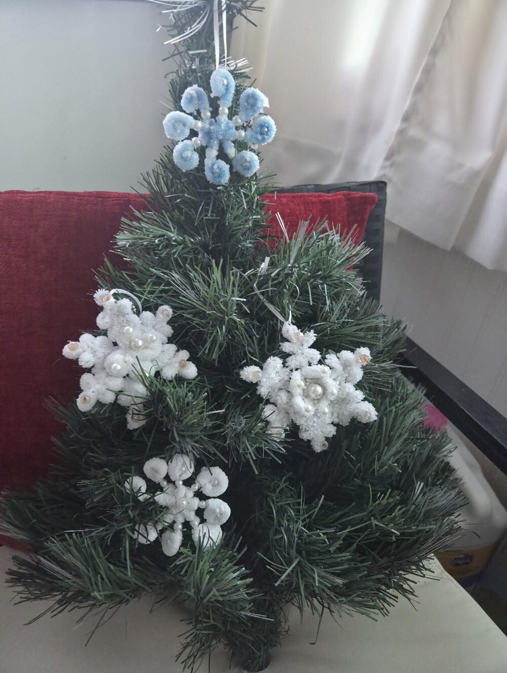 2 Hand Made crystlized White Sparkling Snowflake Holiday Ornament - Picture 4 of 5